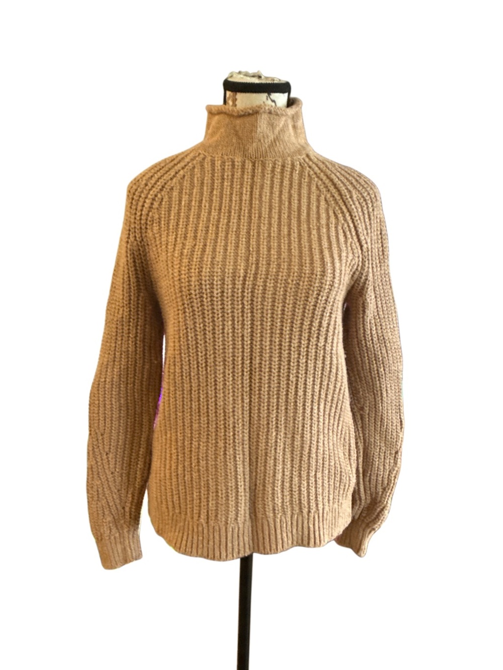 Lands End Cowl neck Chunky Knit Sweater in Camel size XS